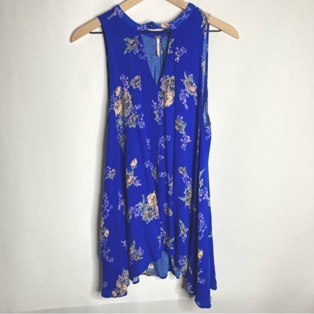 Free People Blue Floral Sleeveless High Neck Tunic Top XS